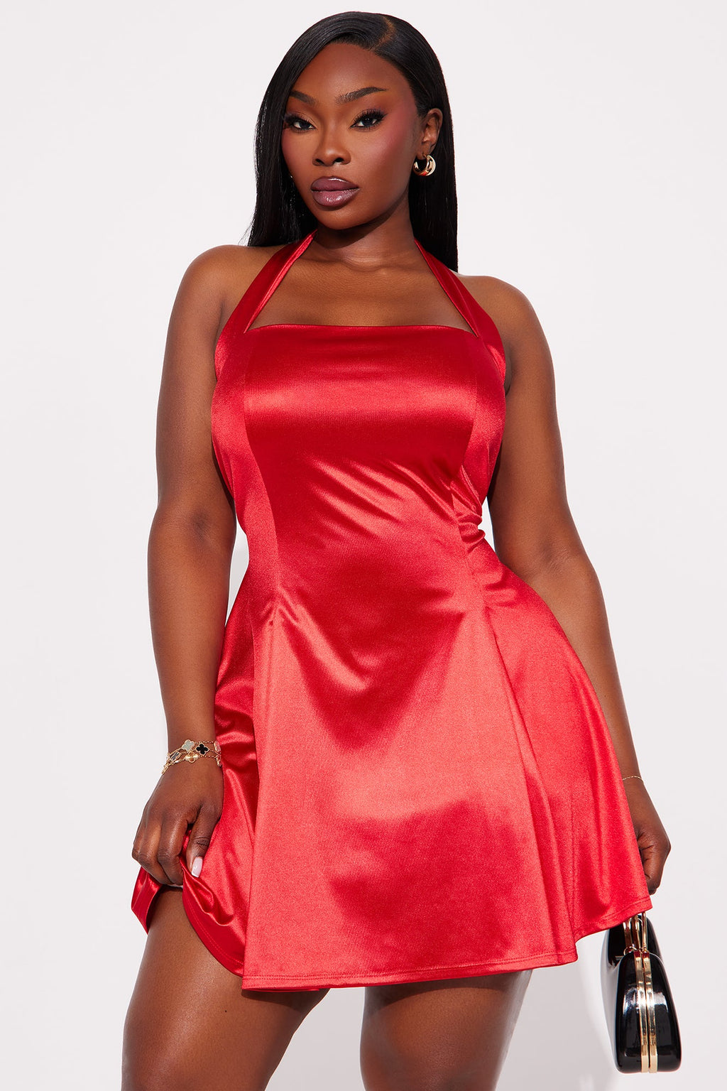 Alena Halter Satin Mini Dress - Red