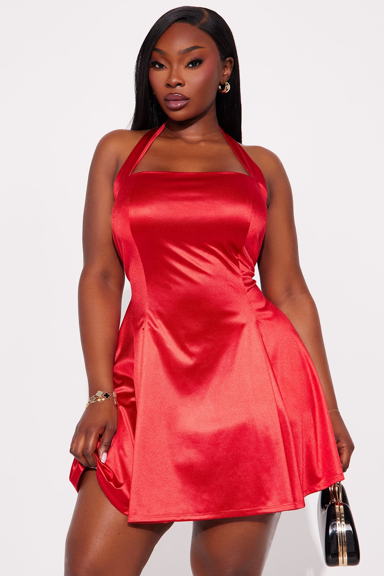 Alena Halter Satin Mini Dress - Red