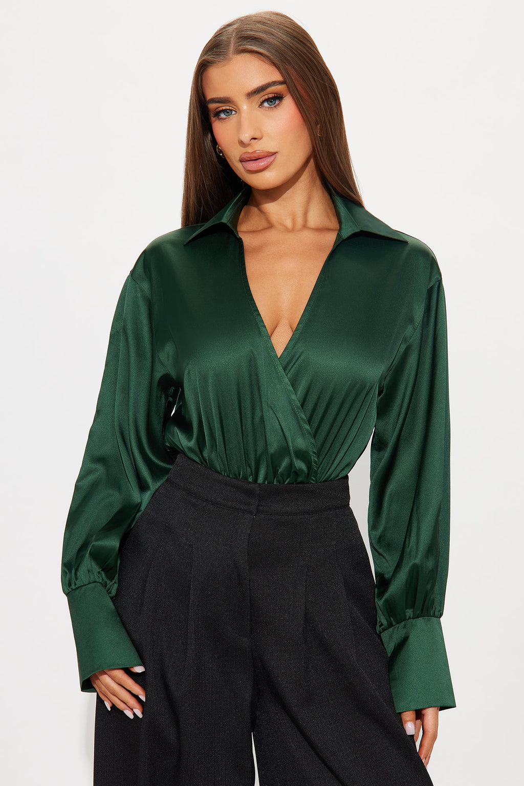 Play It Safe Satin Bodysuit - Hunter