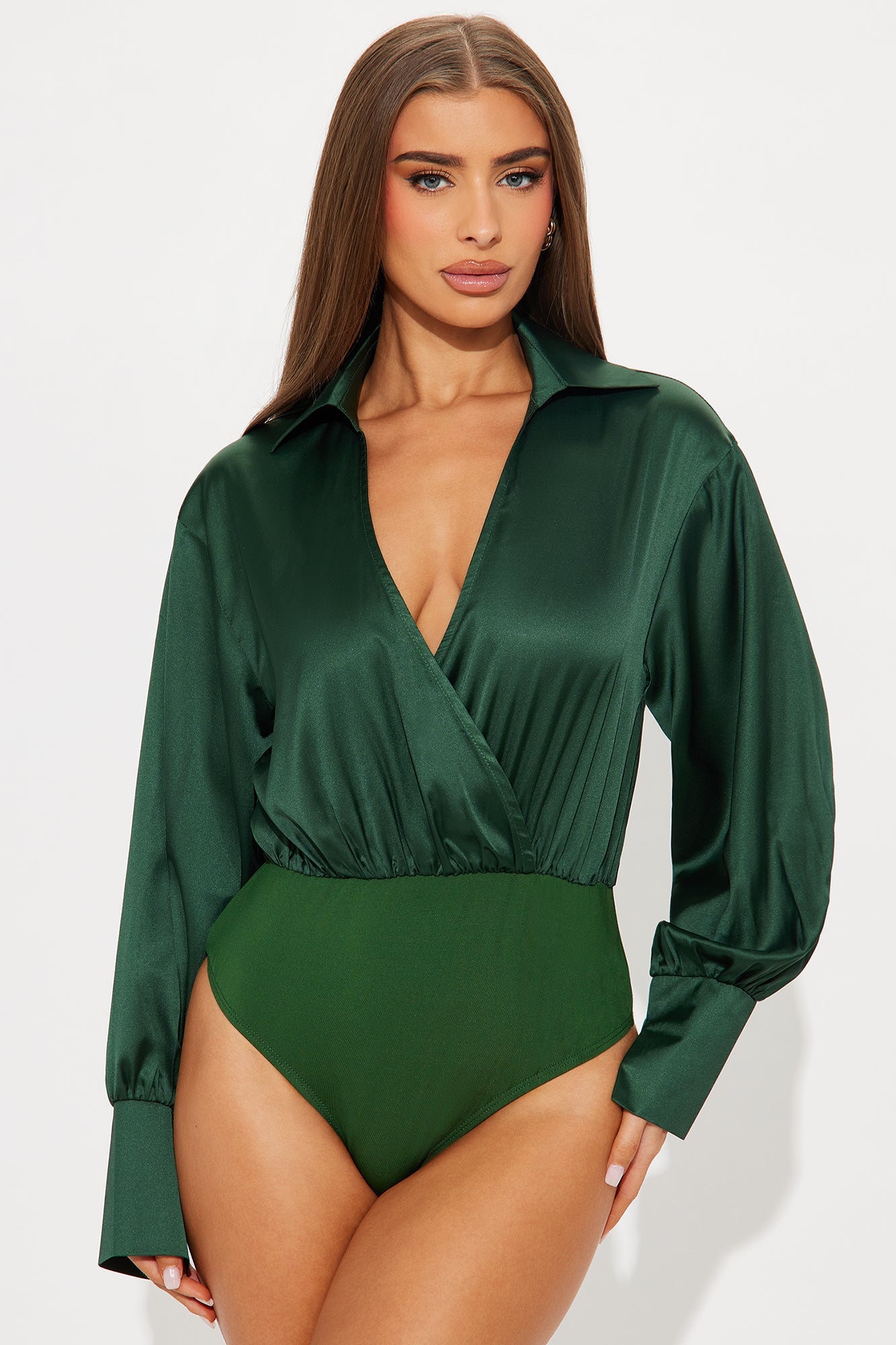Play It Safe Satin Bodysuit - Hunter
