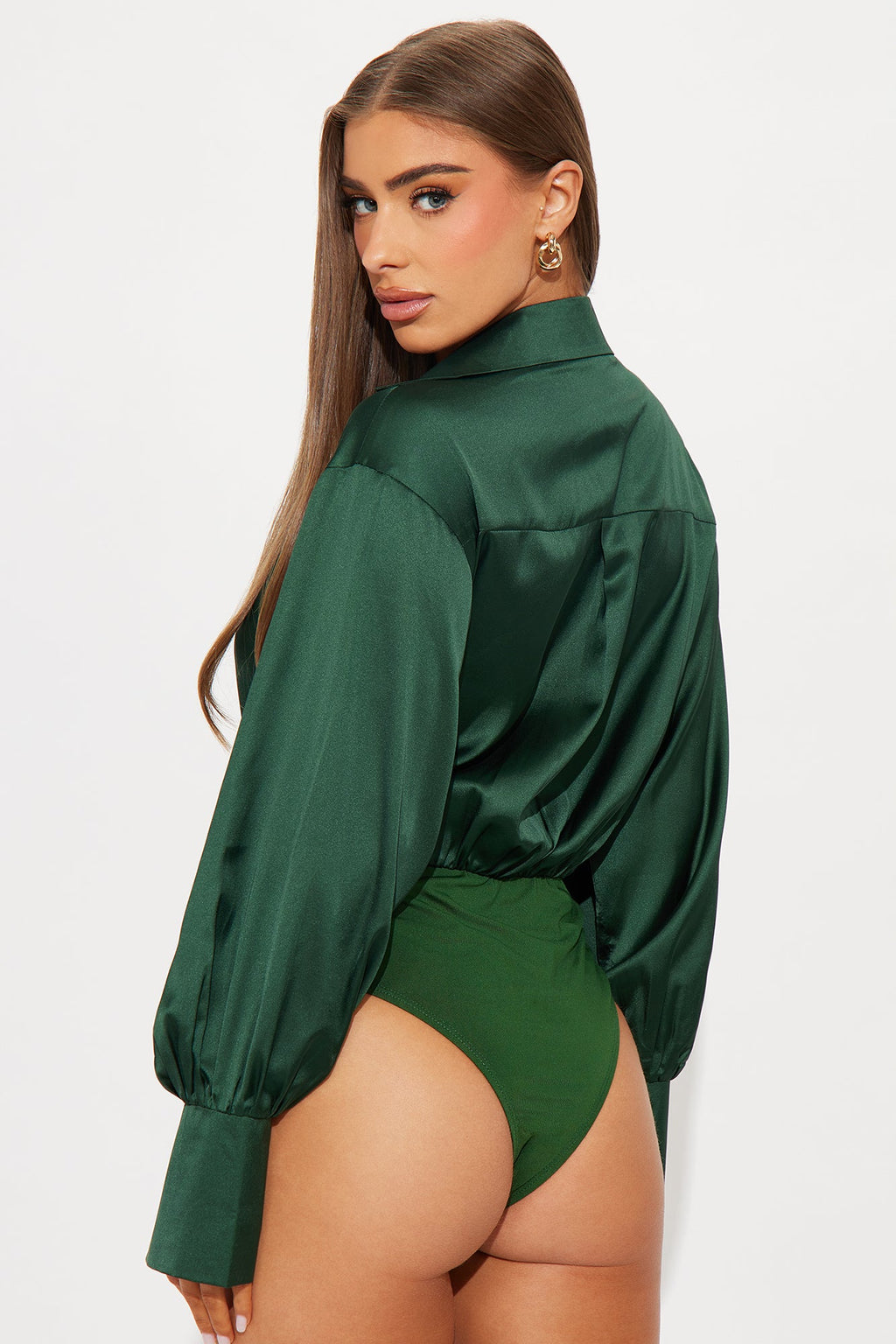 Play It Safe Satin Bodysuit - Hunter