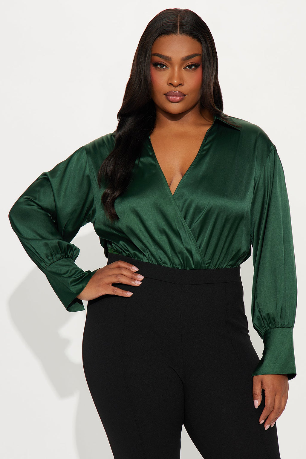 Play It Safe Satin Bodysuit - Hunter