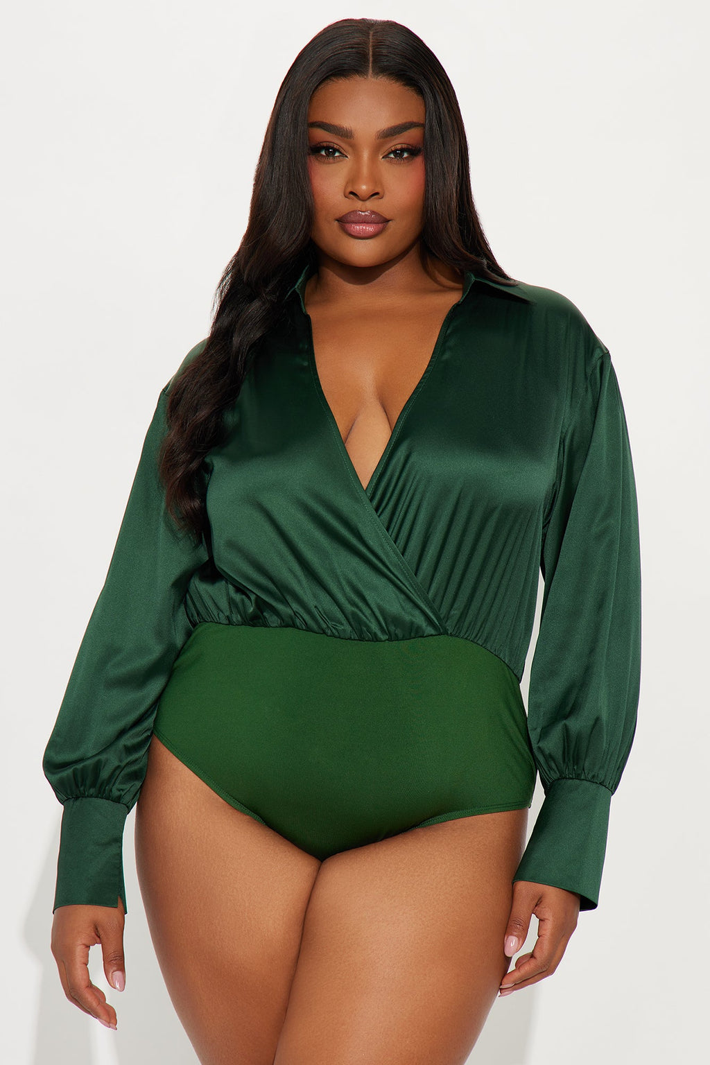 Play It Safe Satin Bodysuit - Hunter
