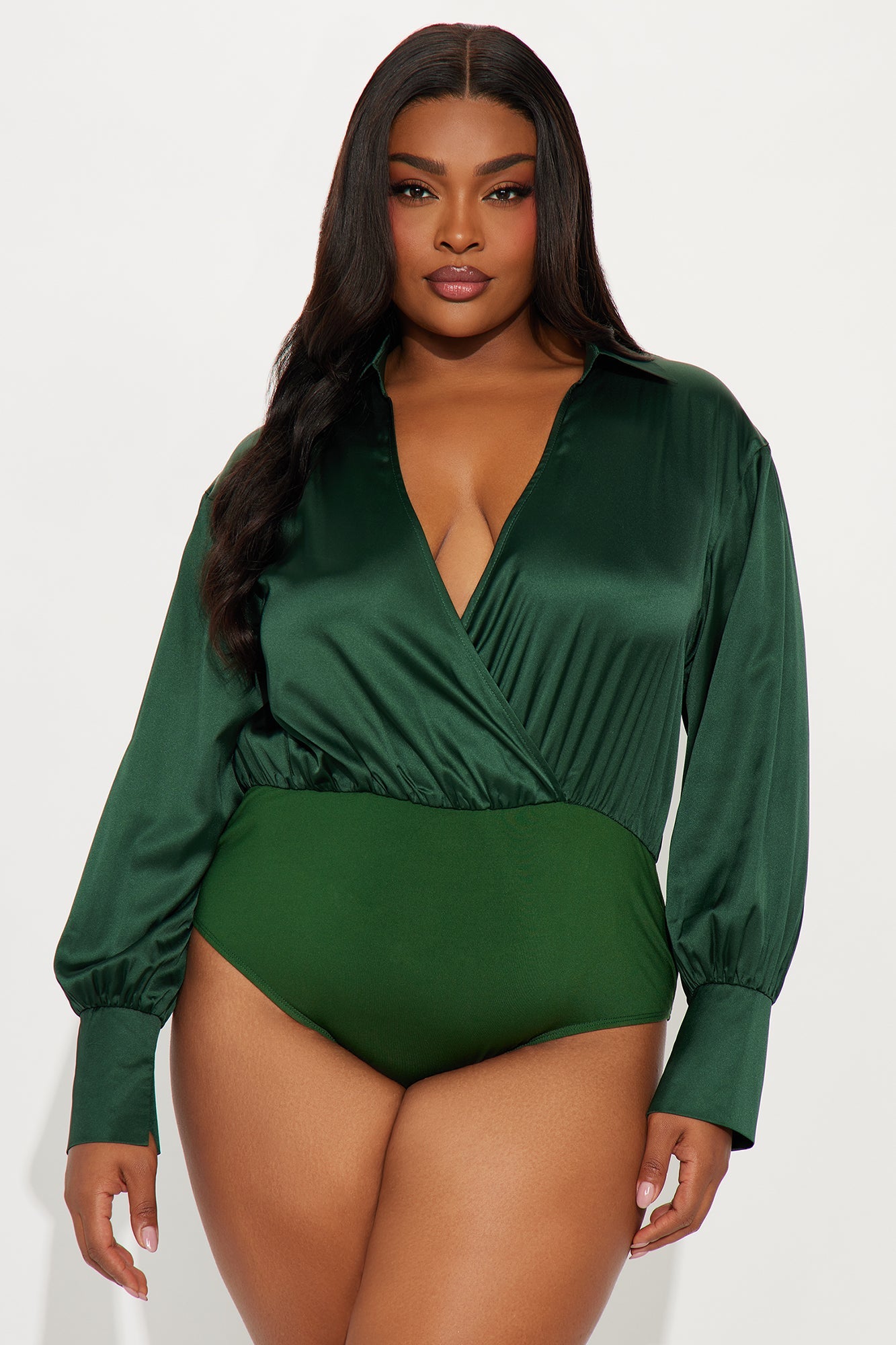 Play It Safe Satin Bodysuit - Hunter