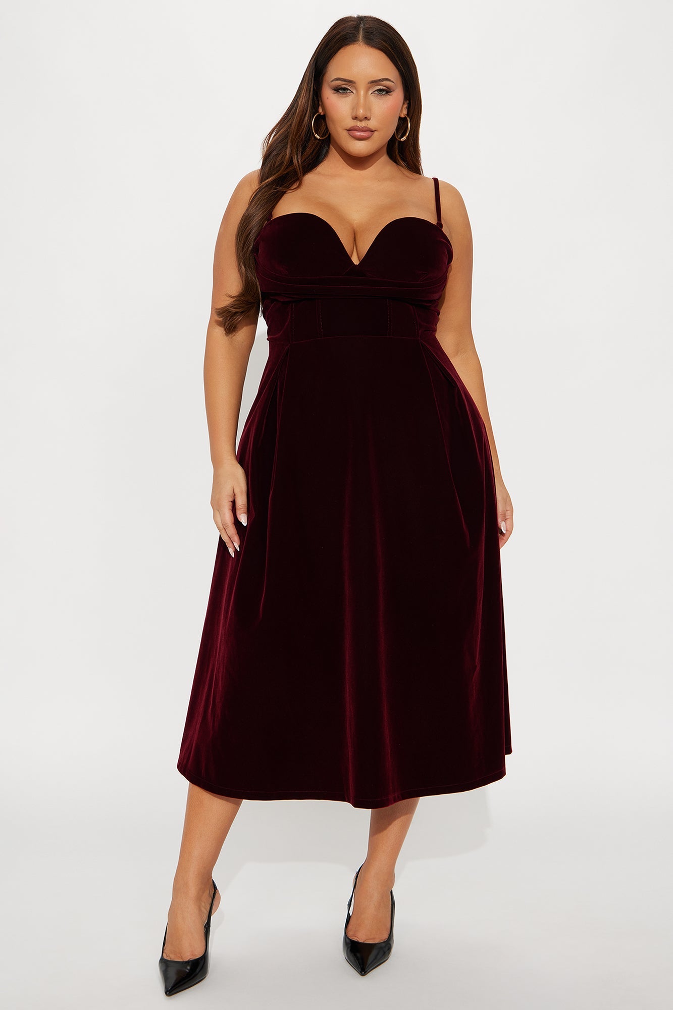 Head Over Heels Velvet Midi Dress - Wine