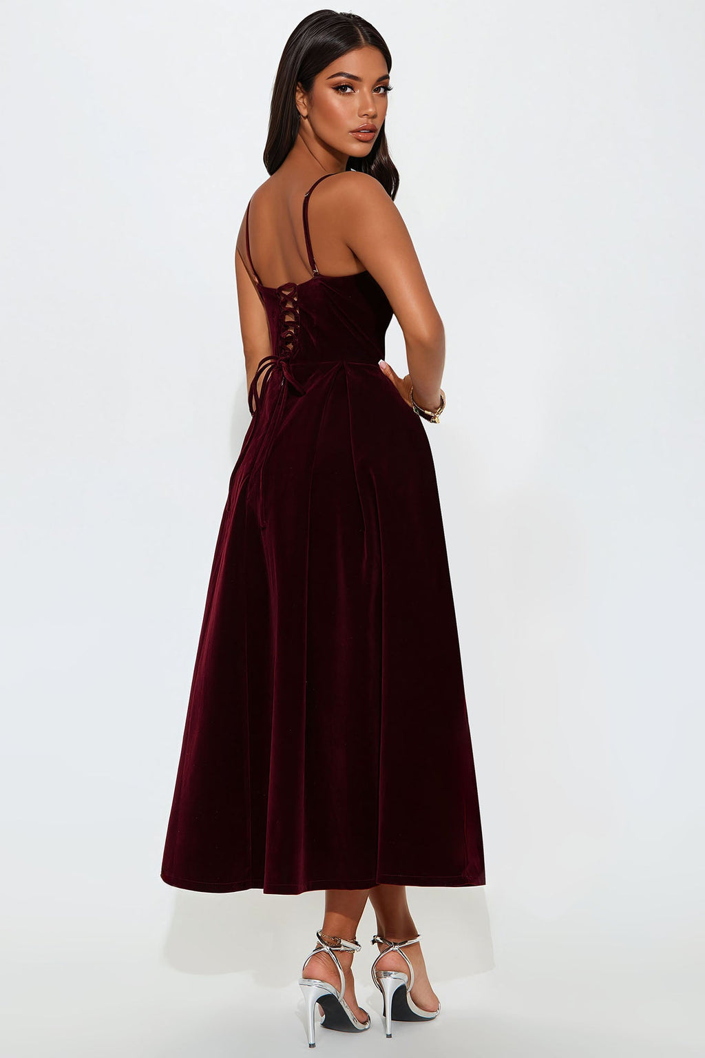 Head Over Heels Velvet Midi Dress - Wine