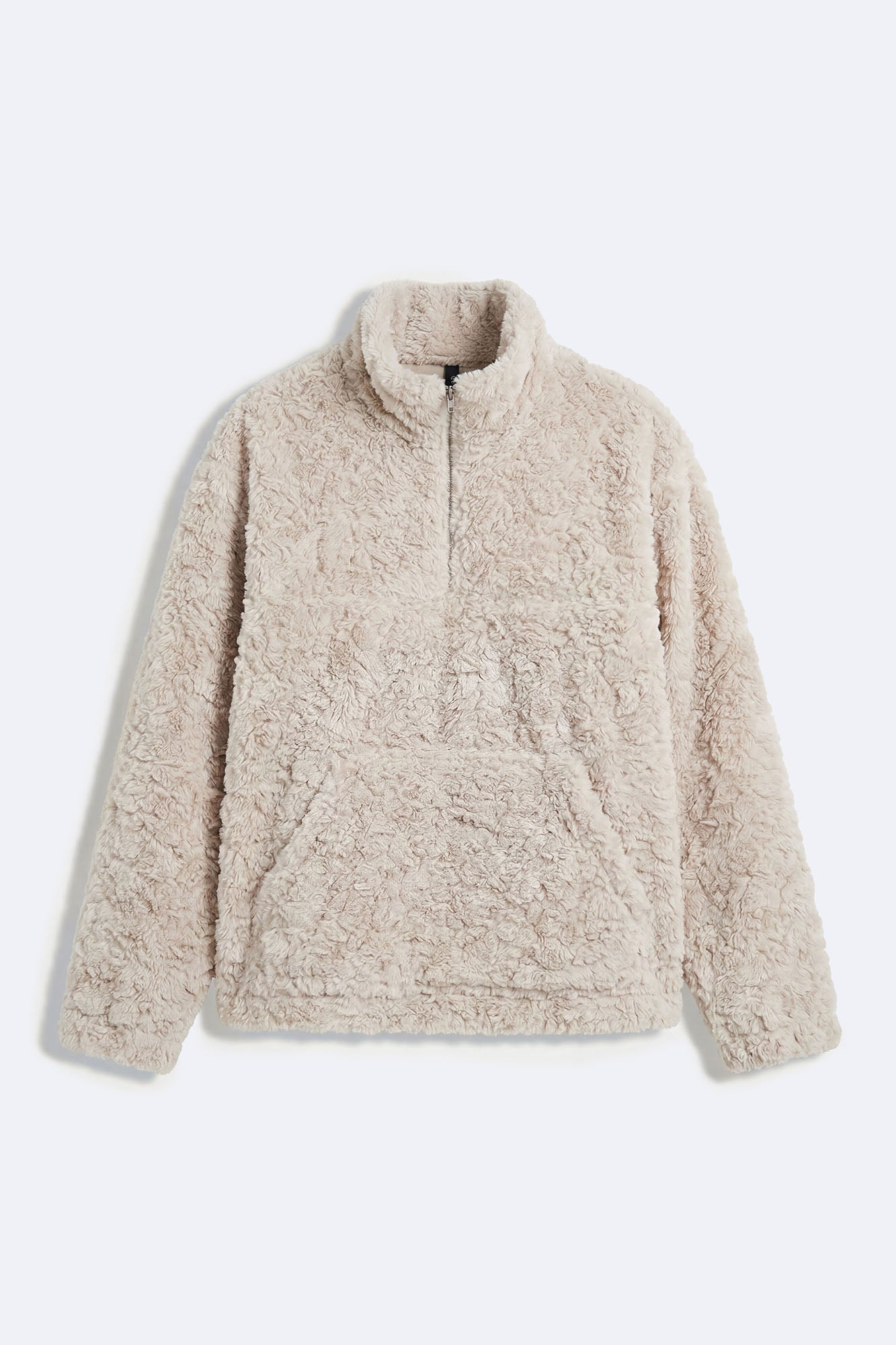 Relaxed Quarter Zip Faux Fur Jacket - Cream
